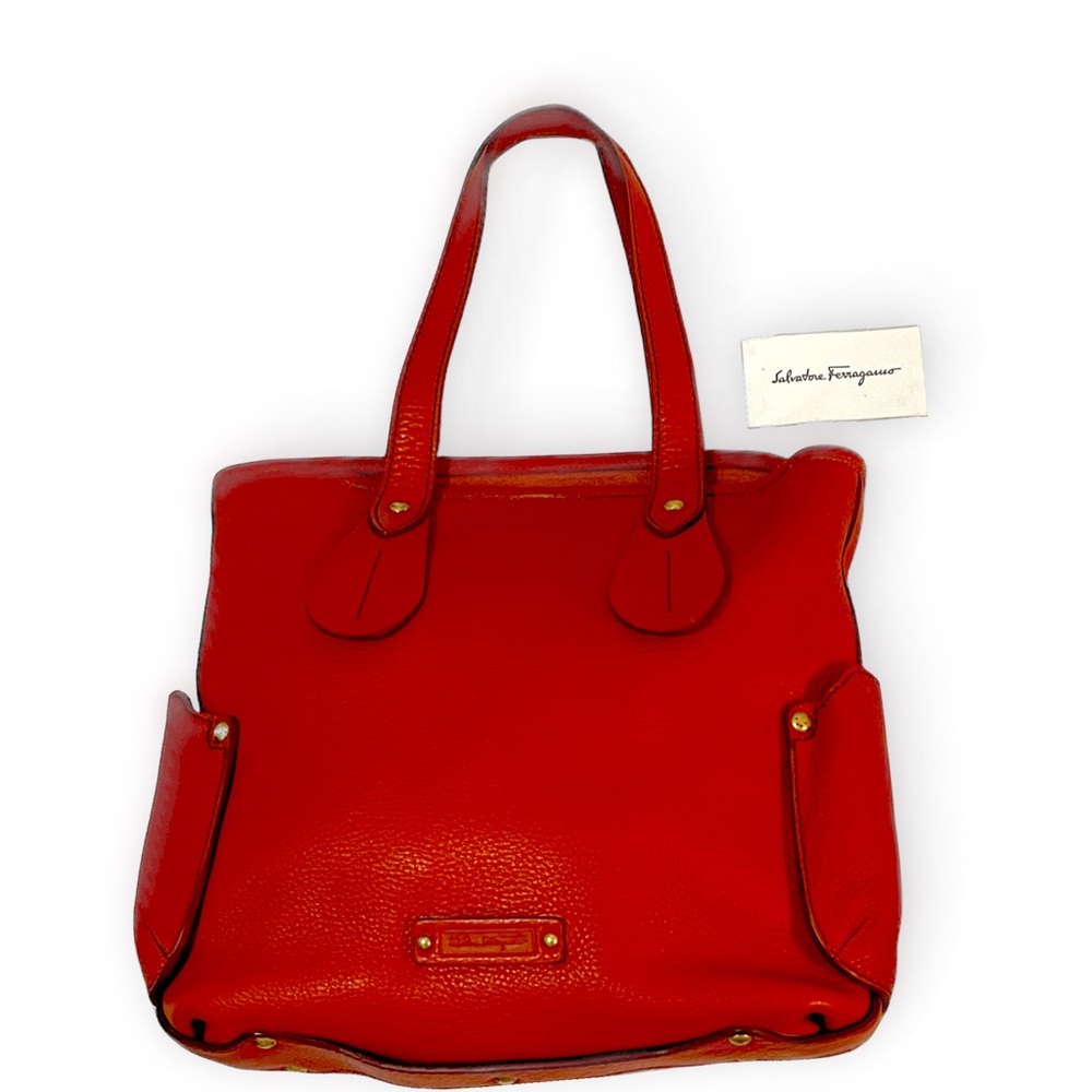 Salvatore Ferragamo Red-Orange Leather Tote